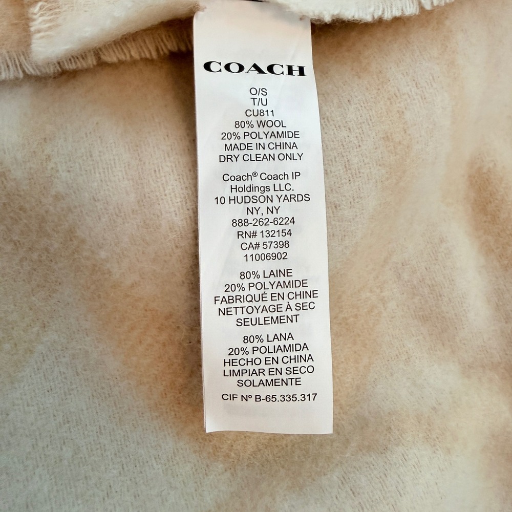 Coach Signature Cape Shawl Women OS Beige Cream Wool Blend Logo Wrap CU811 - Picture 7 of 7